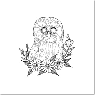 Owl with flowers Posters and Art